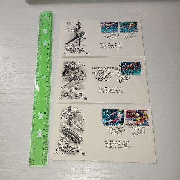Set 3 FDC 1992 Winter Olympic Games Sports Stamps Collectibles Vintage USA Cover - Picture 2 of 5